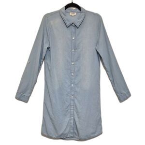 Umgee Chambray Shirt Dress Small Light Blue Button Front Collared Tunic Casual